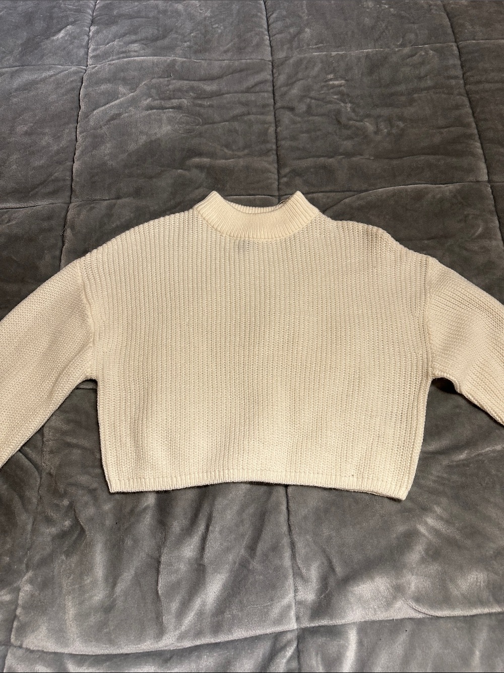 Divided Cream Cropped Cowl-Neck Sweater